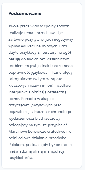 Merytoryczna ocena opisowa pracy